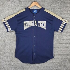 Vintage Starter Georgia Tech Yellow Jackets Baseball Jersey Mens XL‎ Blue Button